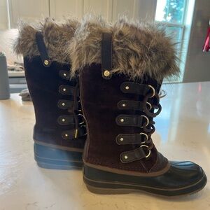 Sorel Joan Of Arc Quarry Gray Suede Fur Top Waterproof Winter Snow Boots SZ 8